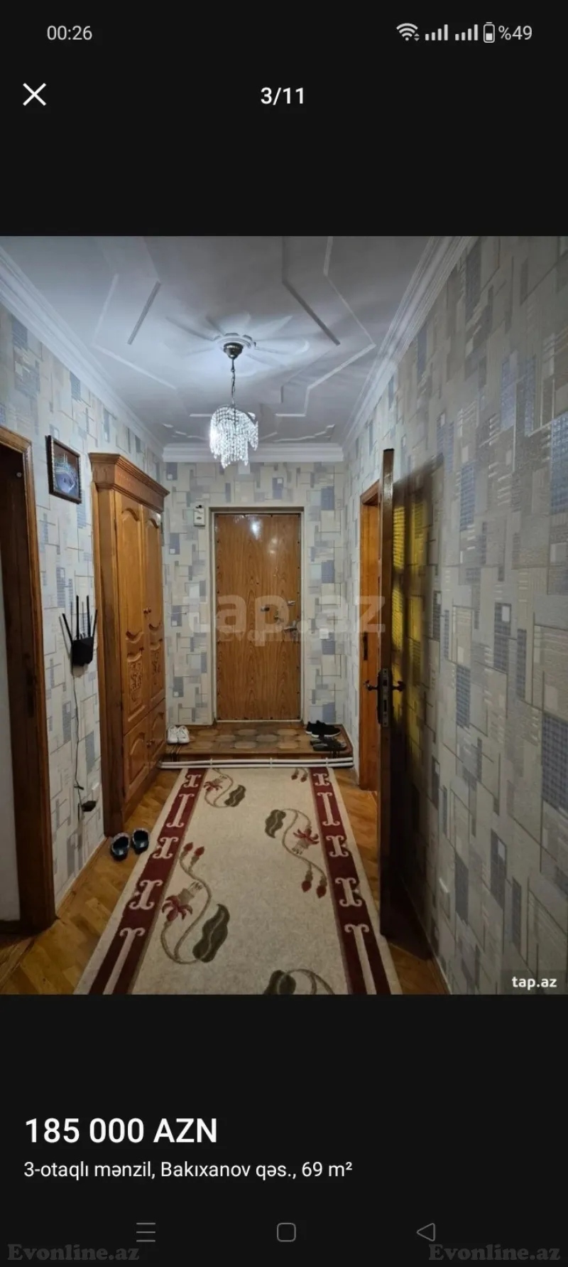 Satılır 3 otaqlı Mənzil Köhnə tikili 69 m² Bakıxanov