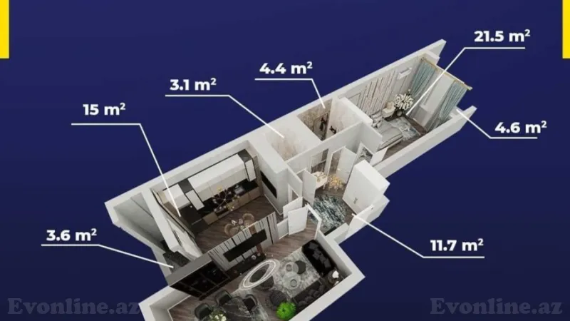 Satılır 2 otaqlı Mənzil Yeni tikili 90.3 m² 7-ci mikrorayon - şəkil 2