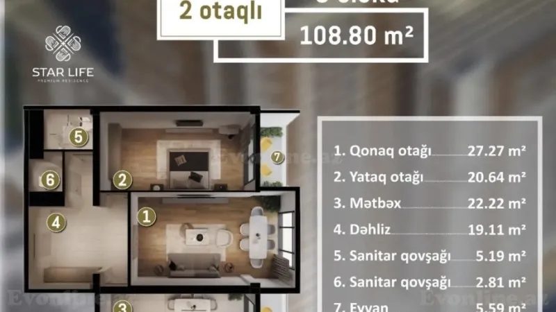 Satılır 3 otaqlı Mənzil Yeni tikili 110 m² 8 Noyabr m. - şəkil 3