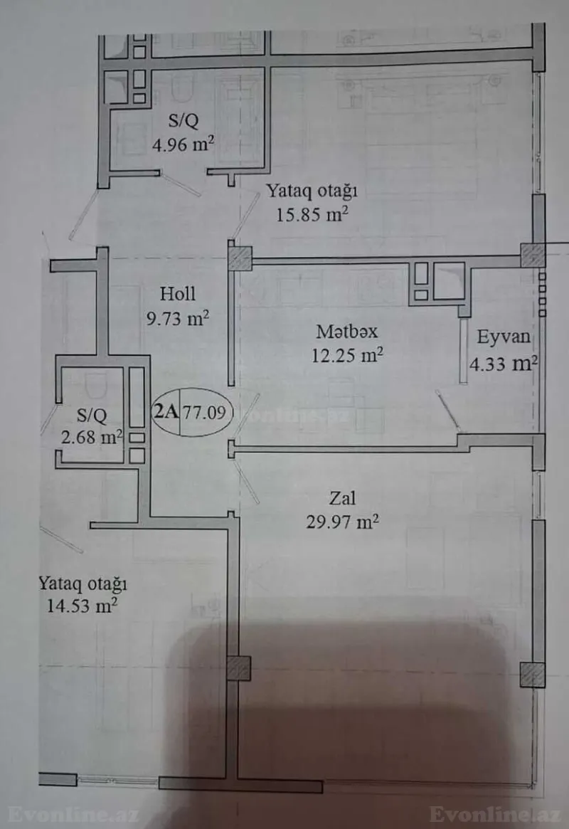 Satılır 2 otaqlı Mənzil Yeni tikili 78 m² İnşaatçılar m. - şəkil 4