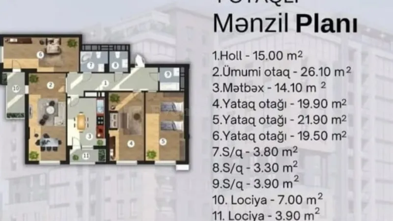 Satılır 4 otaqlı Mənzil Yeni tikili 139.2 m² Binəqədi r. - şəkil 7