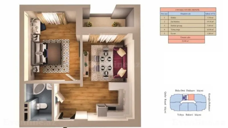 Satılır 2 otaqlı Mənzil Yeni tikili 53 m² Gənclik m.