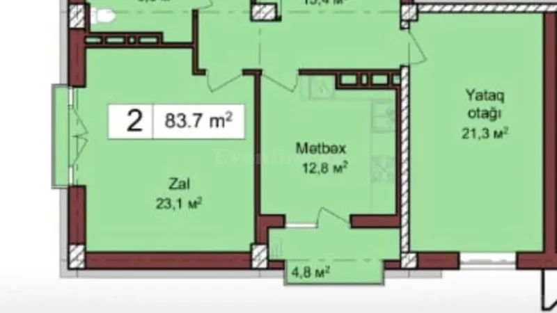 Satılır 2 otaqlı Mənzil Yeni tikili 84 m² Həzi Aslanov m. - şəkil 4