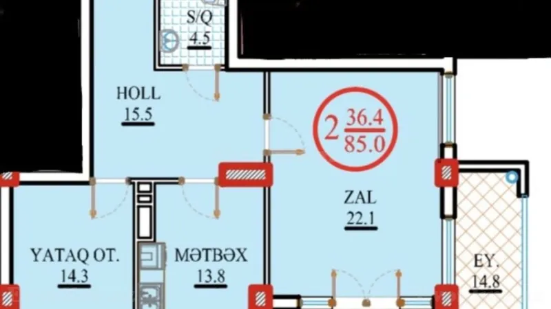 Satılır 2 otaqlı Mənzil Yeni tikili 85 m² Qaradağ r. - şəkil 6