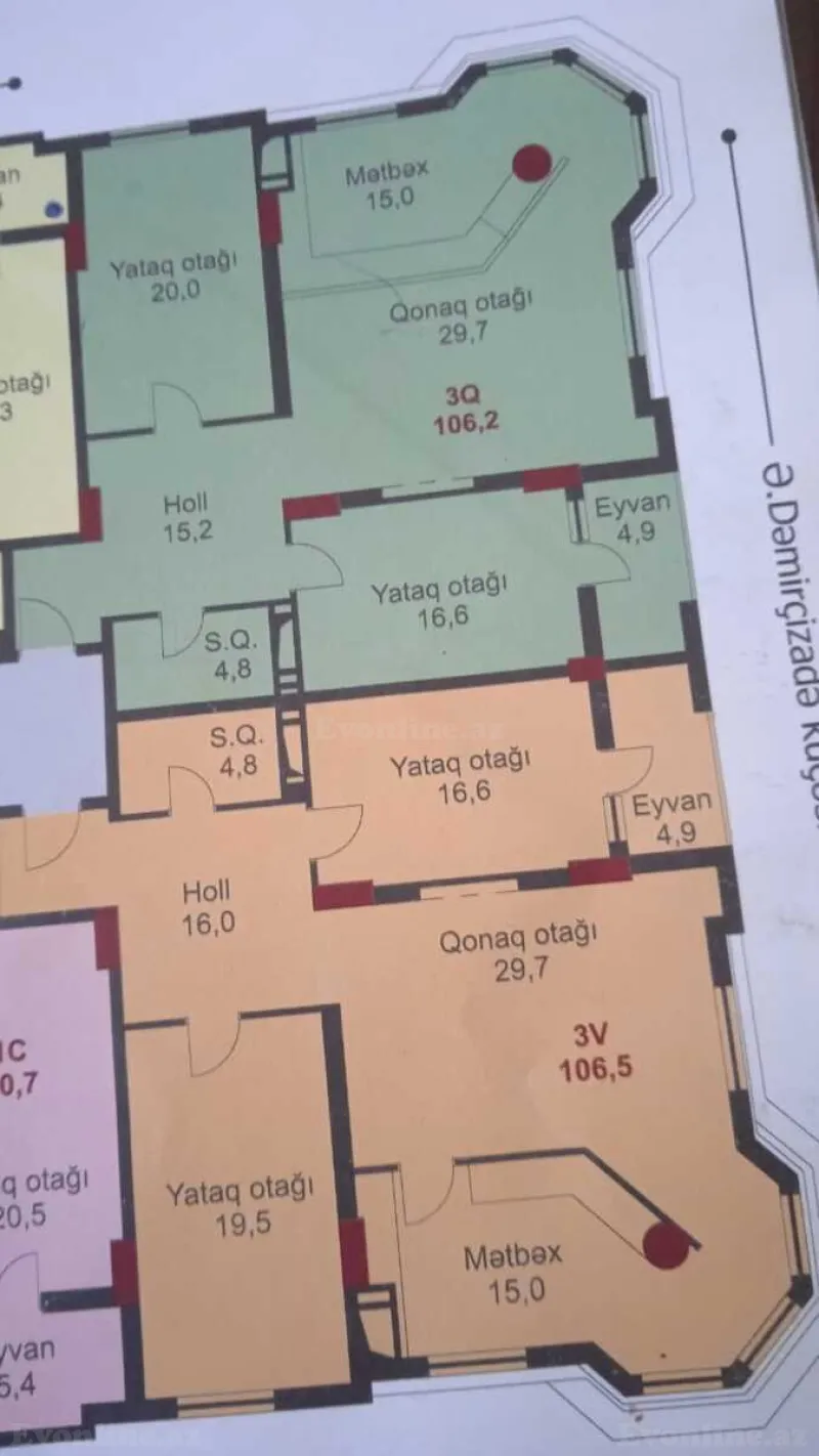 Satılır 3 otaqlı Mənzil Yeni tikili 106.5 m² Gənclik m. - şəkil 3