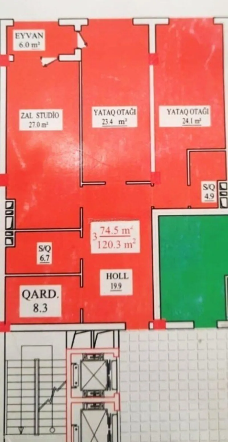Satılır 3 otaqlı Mənzil Yeni tikili 120 m² Nərimanov r. - şəkil 3