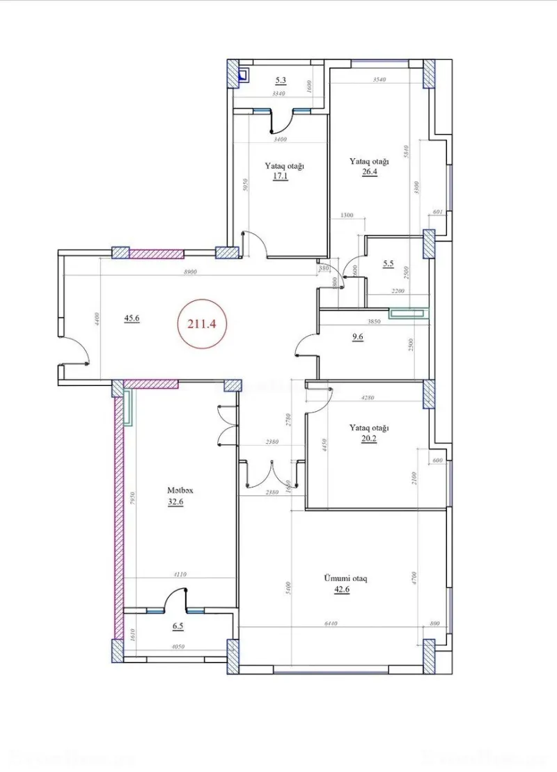 Satılır 4 otaqlı Mənzil Yeni tikili 211.4 m² Səbail r. - şəkil 2