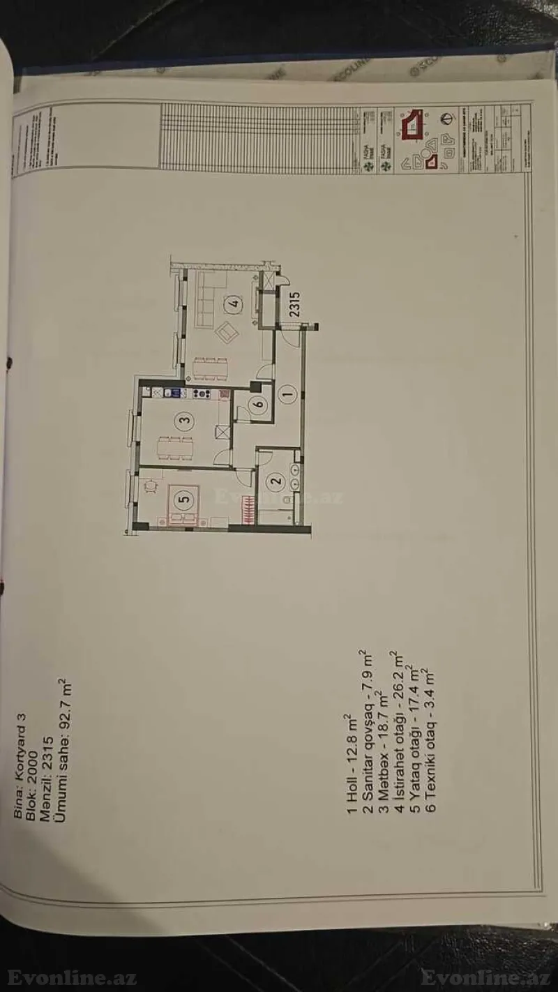 Satılır 3 otaqlı Mənzil Yeni tikili 92.7 m² Xətai m. - şəkil 2