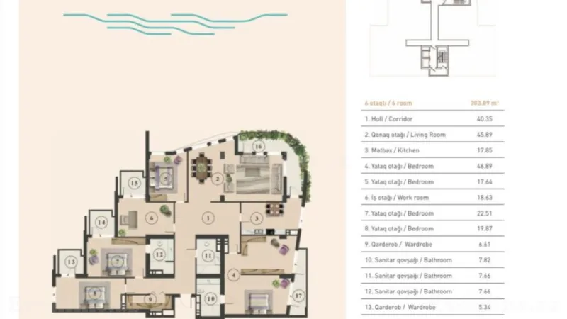 Satılır 5 otaqlı Mənzil Yeni tikili 303 m² Səbail r. - şəkil 14