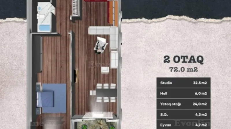 Satılır 2 otaqlı Mənzil Yeni tikili 72 m² Nəsimi r. - şəkil 2