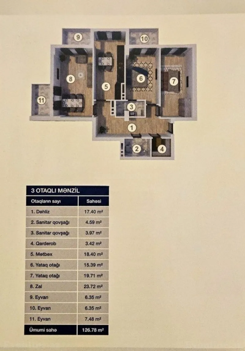 Satılır 3 otaqlı Mənzil Yeni tikili 126.8 m² Koroğlu m. - şəkil 10