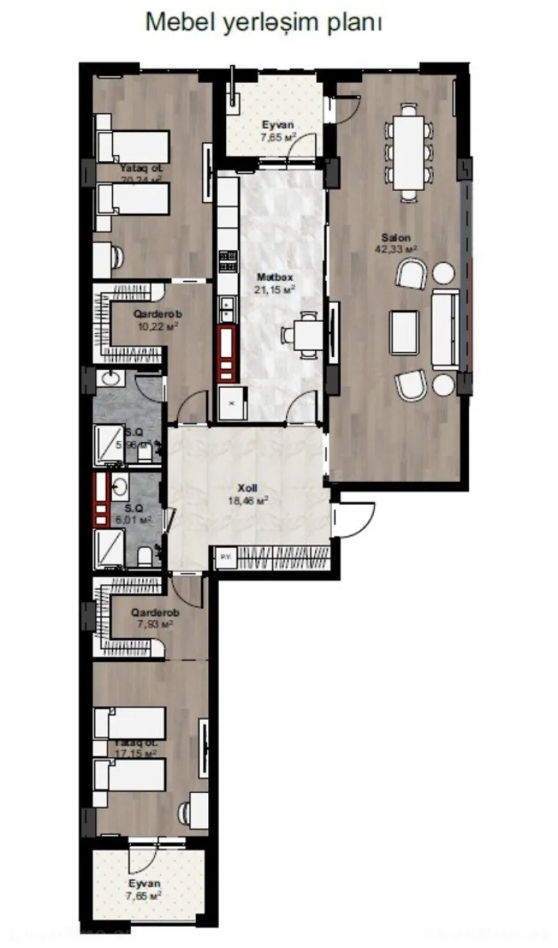 Satılır 3 otaqlı Mənzil Yeni tikili 163 m² Nizami m. - şəkil 8