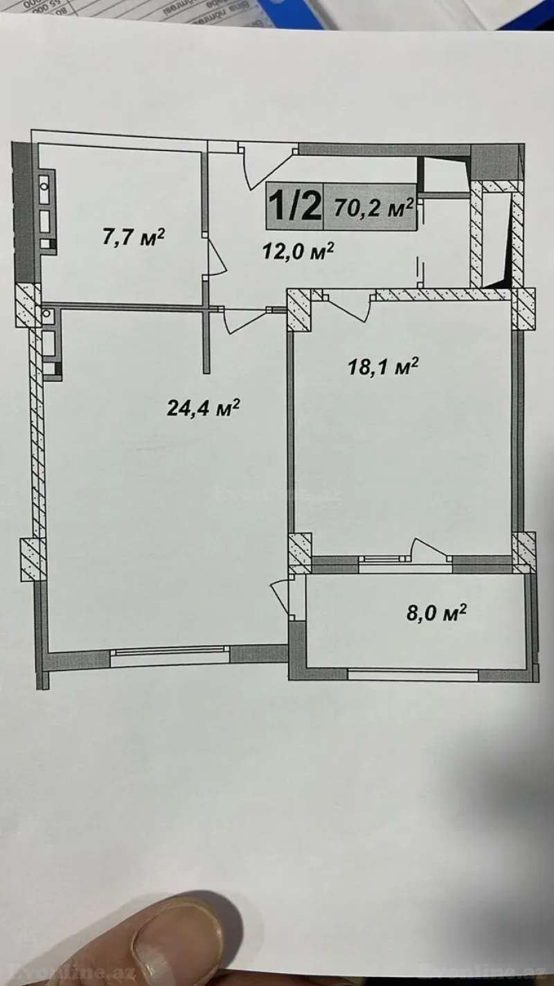 Satılır 1 otaqlı Mənzil Yeni tikili 70.2 m² 8-ci kilometr - şəkil 5