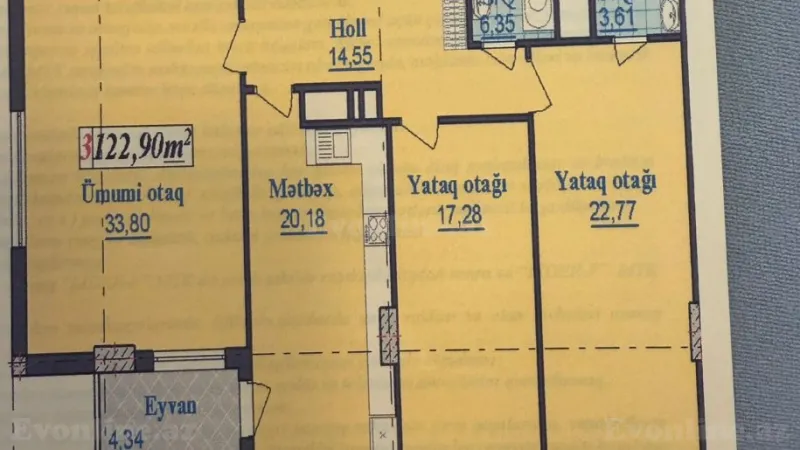 Satılır 3 otaqlı Mənzil Yeni tikili 129 m² Nəsimi r. - şəkil 3