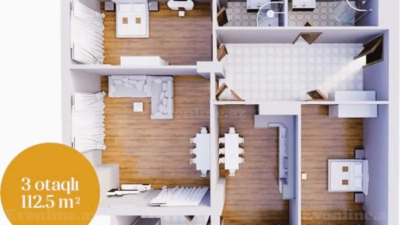 Satılır 3 otaqlı Mənzil Yeni tikili 113 m² 28 May m. - şəkil 3