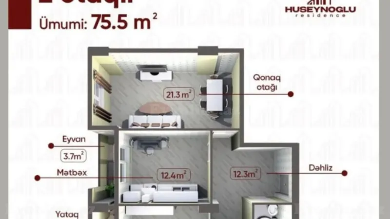 Satılır 2 otaqlı Mənzil Yeni tikili 75 m² 8-ci mikrorayon - şəkil 9