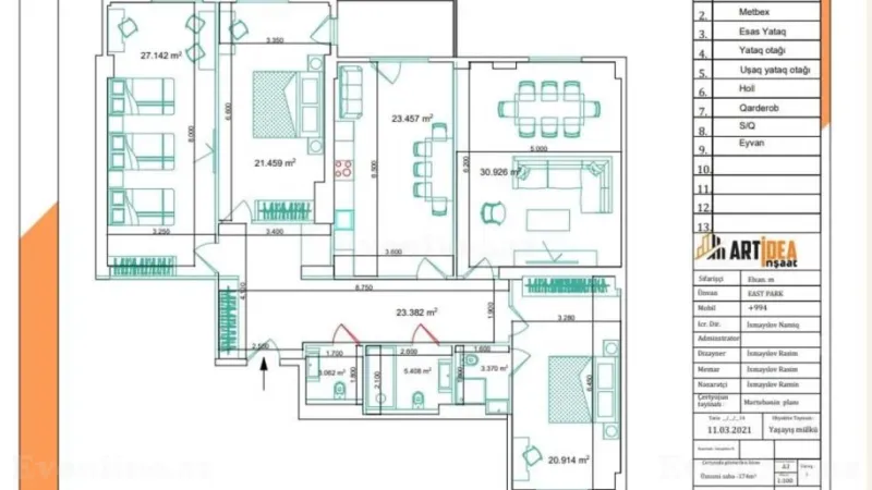 Satılır 4 otaqlı Mənzil Yeni tikili 176 m² Nərimanov r. - şəkil 3