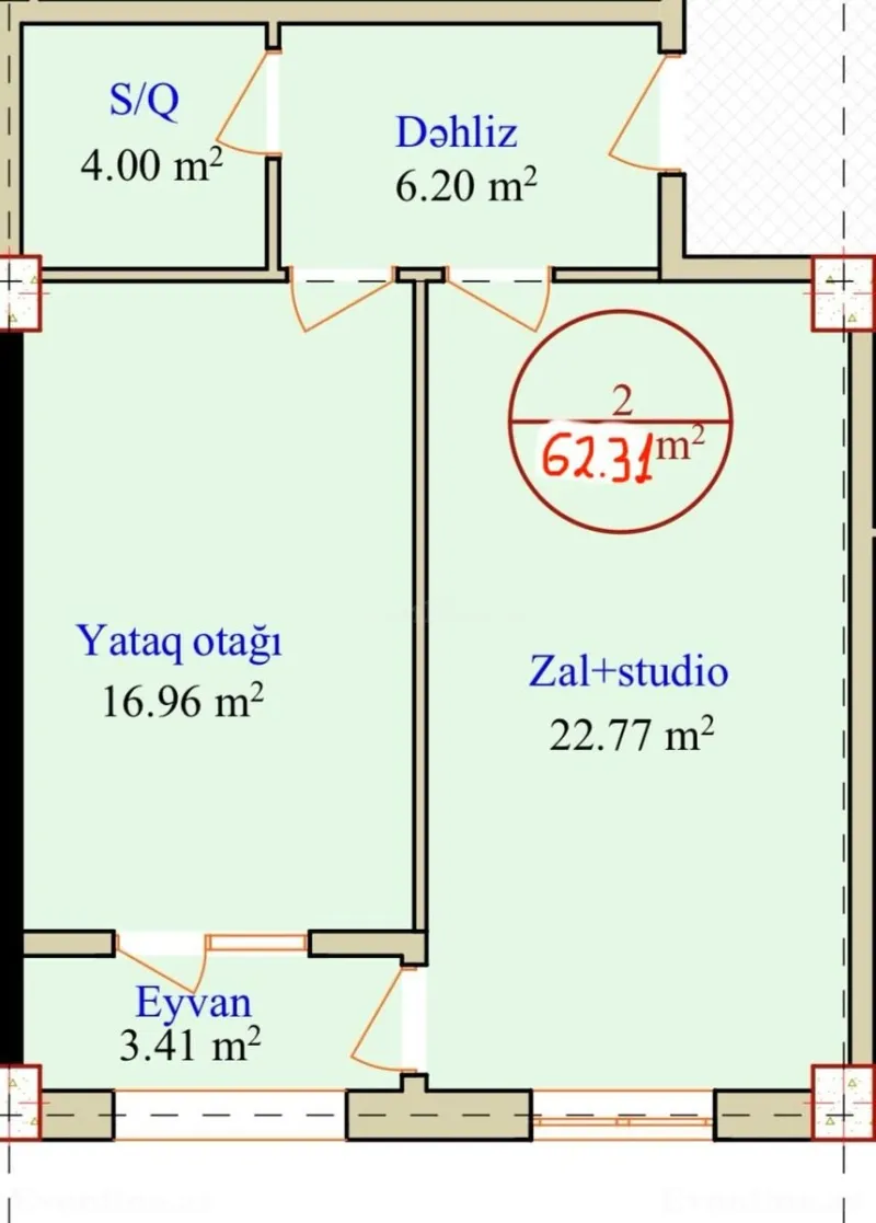 Satılır 1 otaqlı Mənzil Yeni tikili 54 m² Ramana - şəkil 5