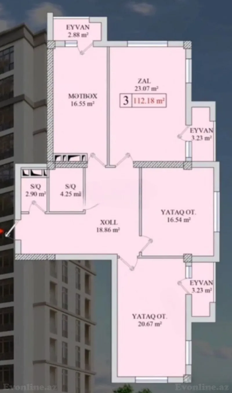 Satılır 3 otaqlı Mənzil Yeni tikili 112.2 m² Koroğlu m. - şəkil 3