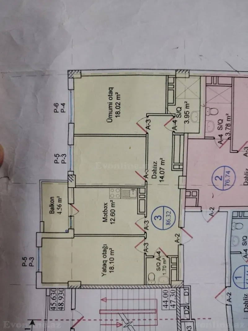 Satılır 3 otaqlı Mənzil Yeni tikili 86.3 m² Qara Qarayev m. - şəkil 2