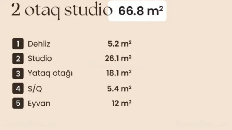 Satılır 2 otaqlı Mənzil Yeni tikili 67 m² Binəqədi r. - şəkil 3