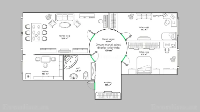 Satılır 3 otaqlı Mənzil Yeni tikili 100.5 m² Sahil m. - şəkil 5