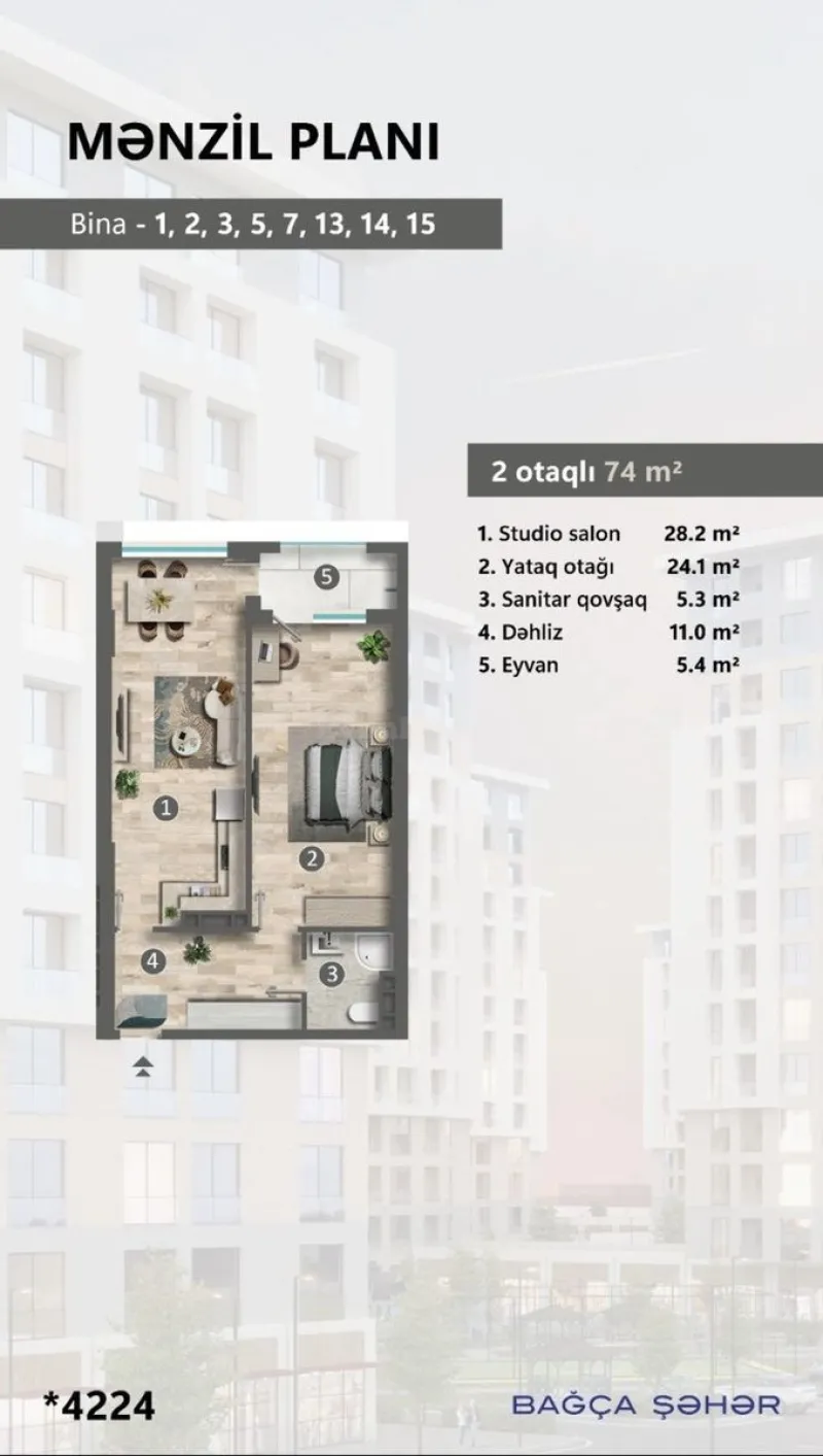 Satılır 2 otaqlı Mənzil Yeni tikili 74 m² Sumqayıt - şəkil 2
