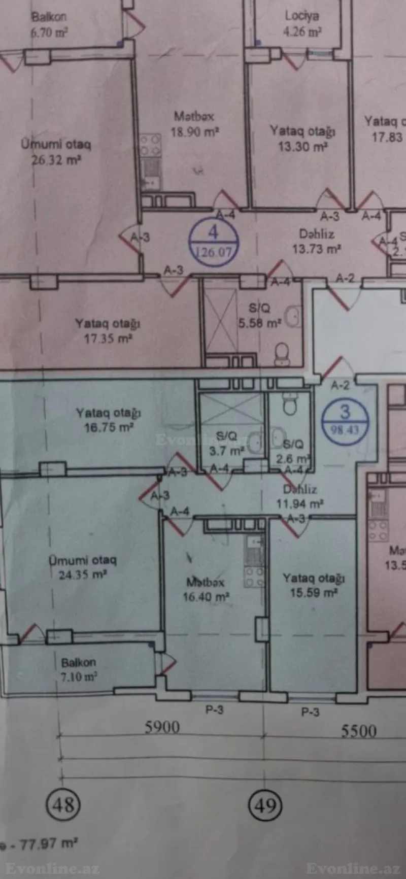 Satılır 3 otaqlı Mənzil Yeni tikili 98.5 m² Qara Qarayev m. - şəkil 4