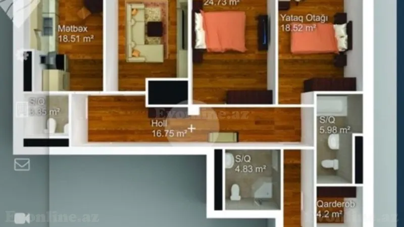 Satılır 4 otaqlı Mənzil Yeni tikili 155 m² Əhmədli - şəkil 2