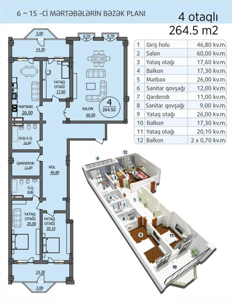 Satılır 4 otaqlı Mənzil Yeni tikili 265 m² 28 May m. - şəkil 2