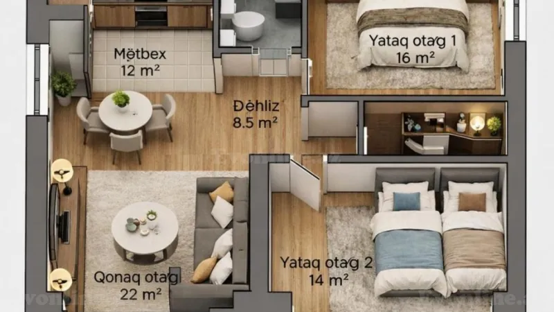 Satılır 3 otaqlı Mənzil Yeni tikili 82.4 m² Masazır - şəkil 6