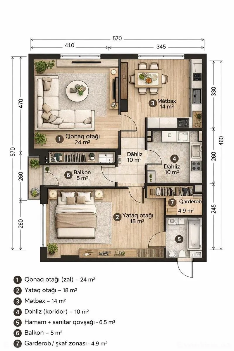 Satılır 3 otaqlı Mənzil Yeni tikili 82.4 m² Masazır - şəkil 7