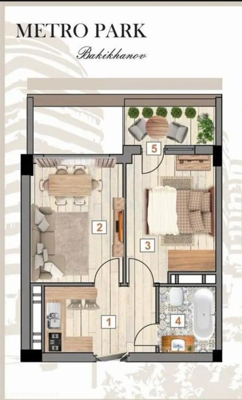 Satılır 2 otaqlı Mənzil Yeni tikili 47 m² Sabunçu r. - şəkil 2