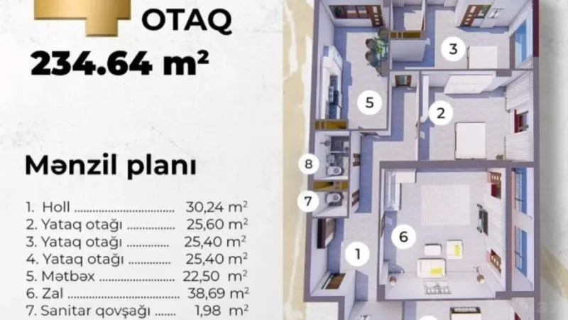 Satılır 4 otaqlı Mənzil Yeni tikili 234.7 m² 28 May m. - şəkil 3