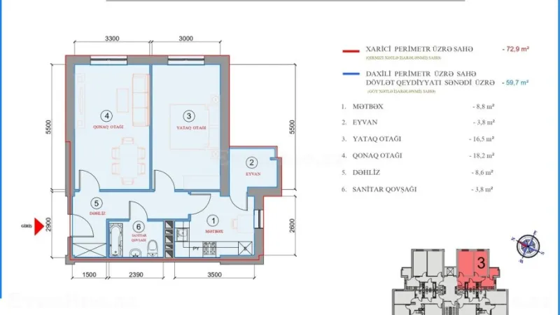 Kirayə verilir 2 otaqlı Mənzil Yeni tikili 73 m² Sumqayıt - şəkil 5