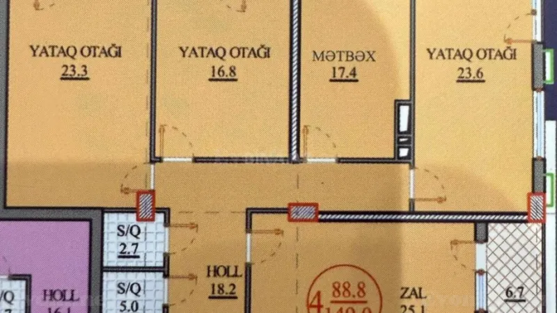 Satılır 4 otaqlı Mənzil Yeni tikili 150 m² Gənclik m. - şəkil 4