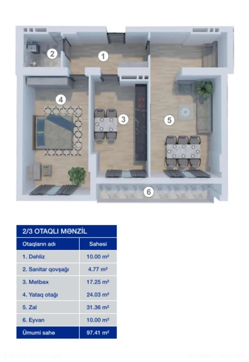 Satılır 2 otaqlı Mənzil Yeni tikili 97.4 m² Koroğlu m. - şəkil 4