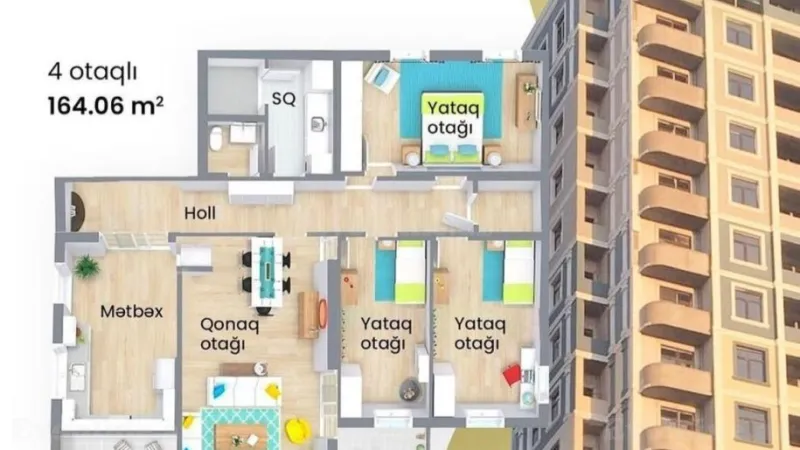 Satılır 4 otaqlı Mənzil Yeni tikili 165 m² Nəsimi r. - şəkil 2