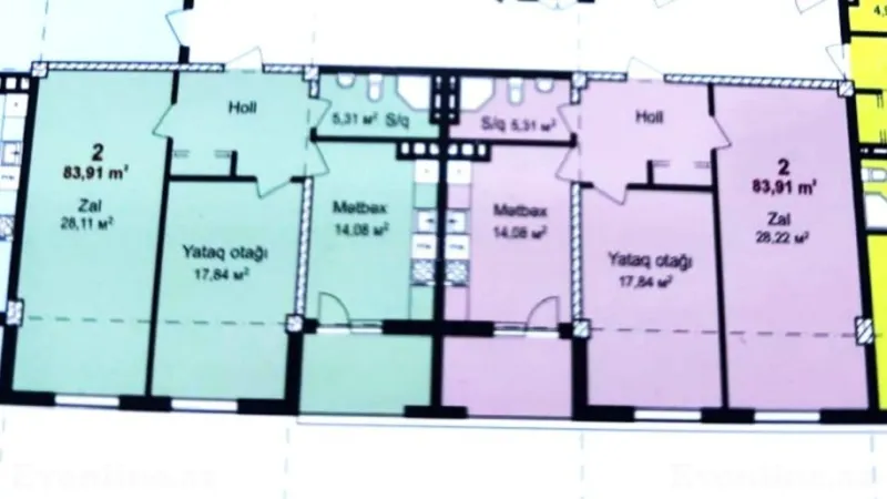 Satılır 2 otaqlı Mənzil Yeni tikili 84 m² Qara Qarayev m. - şəkil 3