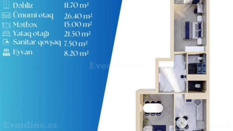 Satılır 2 otaqlı Mənzil Yeni tikili 90.5 m² Azadlıq prospekti m. - şəkil 9