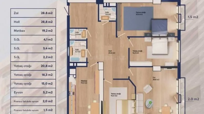 Satılır 4 otaqlı Mənzil Yeni tikili 149 m² 28 May m. - şəkil 3