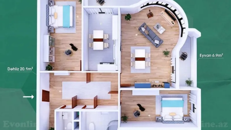 Satılır 3 otaqlı Mənzil Yeni tikili 136 m² Həzi Aslanov m. - şəkil 2