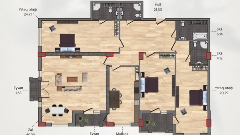 Satılır 4 otaqlı Mənzil Yeni tikili 178 m² 28 May m. - şəkil 4