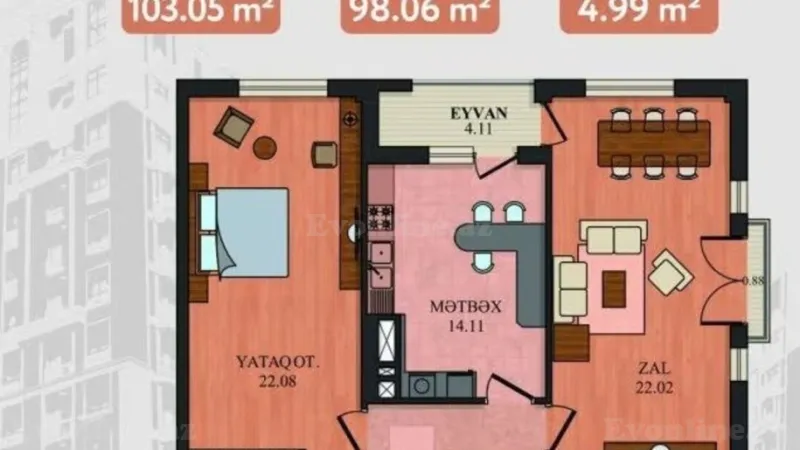 Satılır 3 otaqlı Mənzil Yeni tikili 104 m² Nərimanov r. - şəkil 2