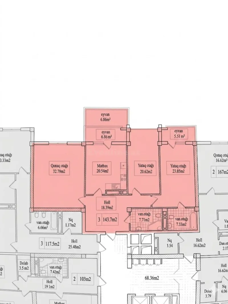 Satılır 3 otaqlı Mənzil Yeni tikili 144 m² Nəriman Nərimanov m. - şəkil 3