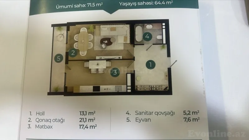 Satılır 1 otaqlı Mənzil Yeni tikili 72 m² Koroğlu m. - şəkil 2