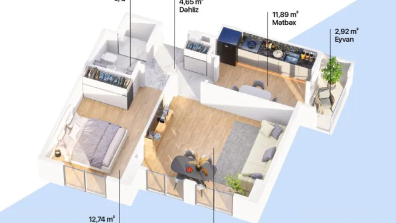 Kirayə verilir 2 otaqlı Mənzil Yeni tikili 58 m² Yasamal - şəkil 13