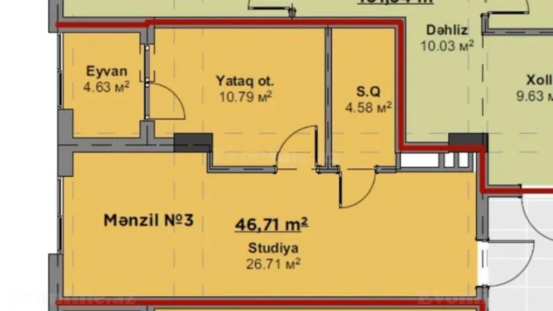Satılır 2 otaqlı Mənzil Yeni tikili 48 m² Nizami m. - şəkil 3