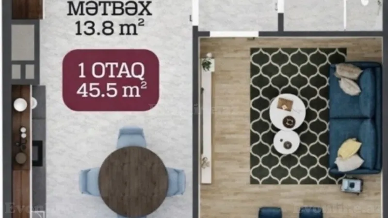 Satılır 1 otaqlı Mənzil Yeni tikili 45.5 m² 8-ci mikrorayon - şəkil 3