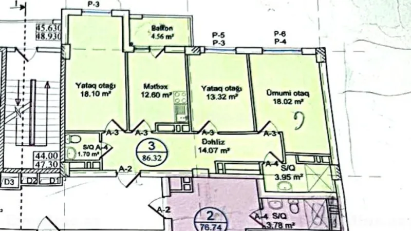 Satılır 3 otaqlı Mənzil Yeni tikili 87 m² Qara Qarayev m. - şəkil 5